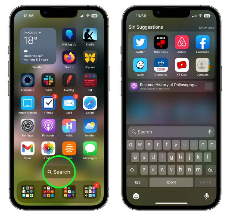北川苹果手机维修分享升级到 iOS 16 后，如何删除主屏幕上的搜索按钮 